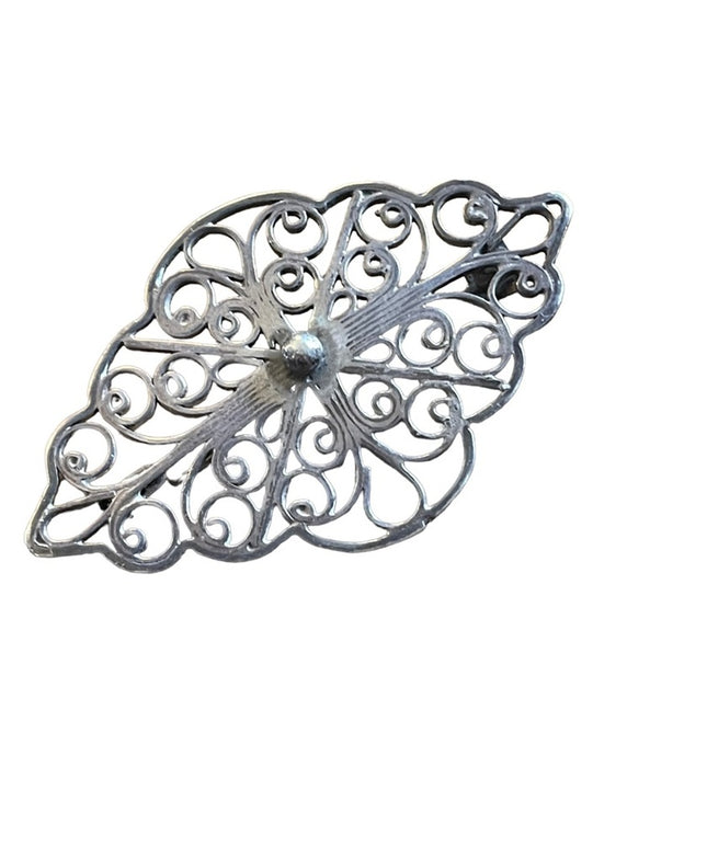 Antique Victorian sterling silver brooch ornate etched