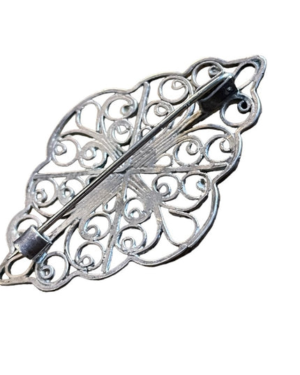 Antique Victorian sterling silver brooch ornate etched