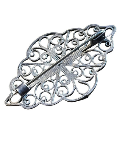 Antique Victorian sterling silver brooch ornate etched