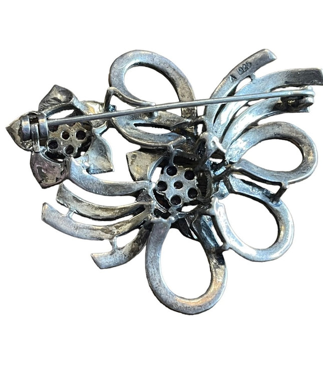 Vintage Amethyst Marcasite sterling silver 925 ornate large brooch