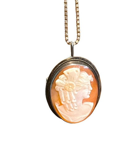 Vintage  Sterling silver 925 Carnelian Cameo necklace brooch