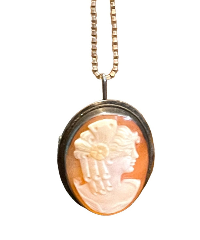 Vintage  Sterling silver 925 Carnelian Cameo necklace brooch