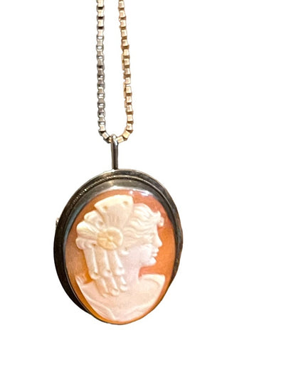 Vintage  Sterling silver 925 Carnelian Cameo necklace brooch