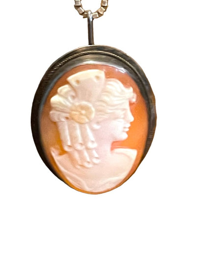 Vintage  Sterling silver 925 Carnelian Cameo necklace brooch
