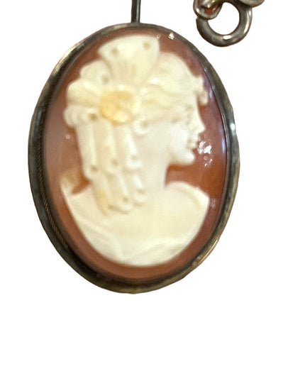Vintage  Sterling silver 925 Carnelian Cameo necklace brooch