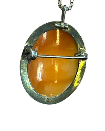 Vintage  Sterling silver 925 Carnelian Cameo necklace brooch