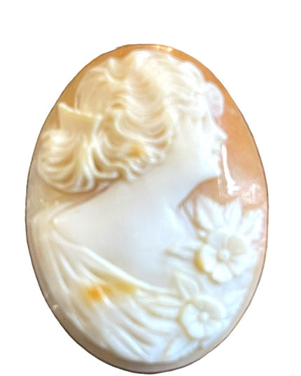 Vintage Hand carved Carnelian shell Loose Cameo girl with flowers