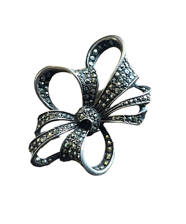 Vintage sterling silver 925 marcasite bow brooch
