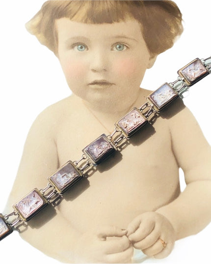 Vintage Sterling silver 925  abalone shell Cameo story book Roman Bracelet