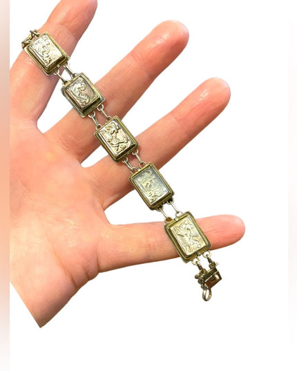 Vintage Sterling silver 925  abalone shell Cameo story book Roman Bracelet