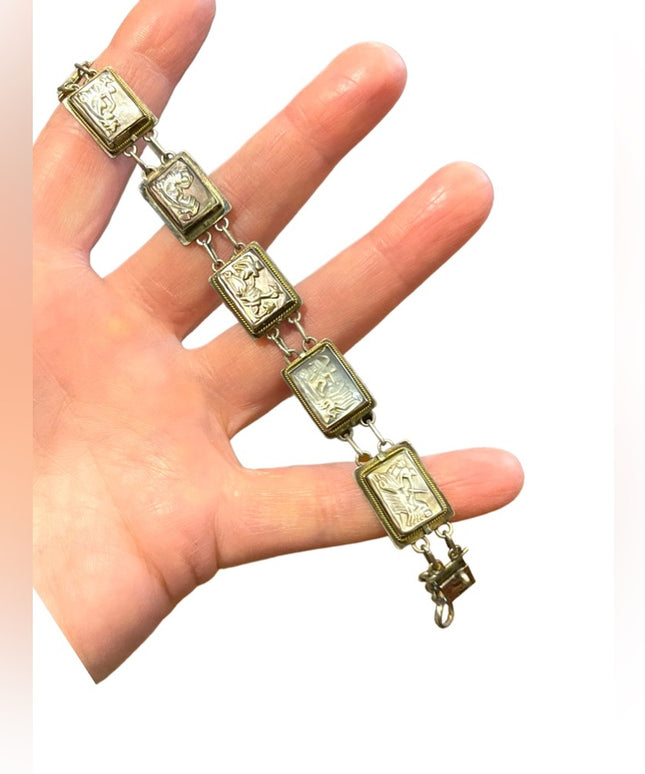 Vintage Sterling silver 925  abalone shell Cameo story book Roman Bracelet
