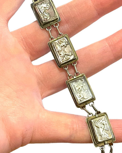 Vintage Sterling silver 925  abalone shell Cameo story book Roman Bracelet