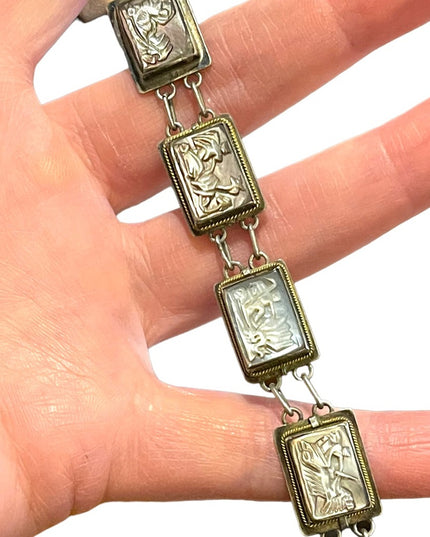 Vintage Sterling silver 925  abalone shell Cameo story book Roman Bracelet
