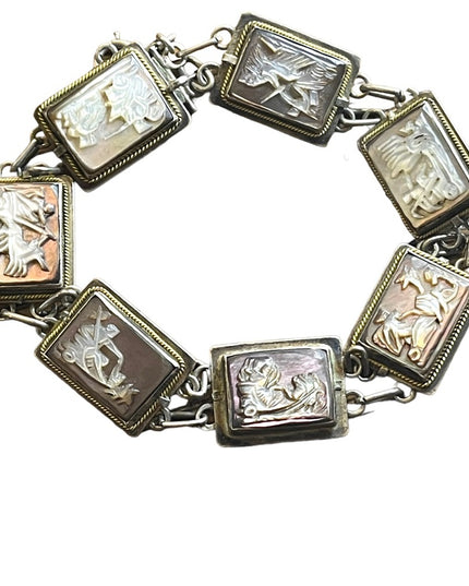 Vintage Sterling silver 925  abalone shell Cameo story book Roman Bracelet