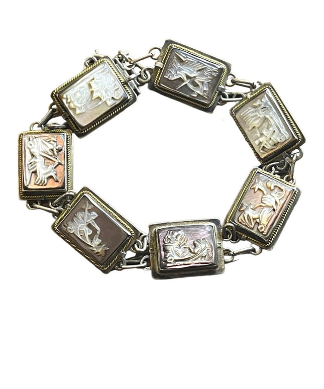 Vintage Sterling silver 925  abalone shell Cameo story book Roman Bracelet
