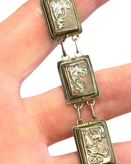 Vintage Sterling silver 925  abalone shell Cameo story book Roman Bracelet