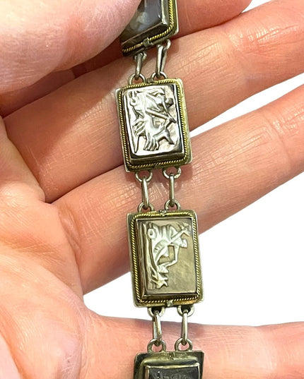 Vintage Sterling silver 925  abalone shell Cameo story book Roman Bracelet