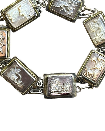 Vintage Sterling silver 925  abalone shell Cameo story book Roman Bracelet