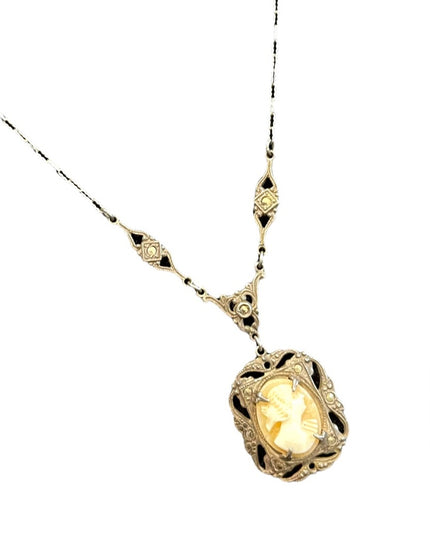 Antique Victorian Sterling Silver Lavalier Shell Cameo necklace