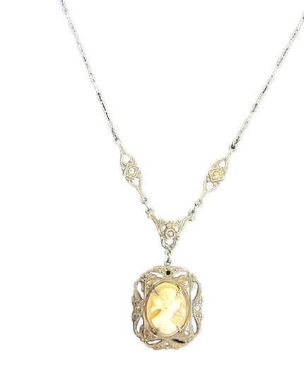 Antique Victorian Sterling Silver Lavalier Shell Cameo necklace