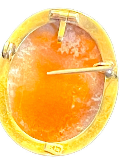 Vintage 14k Gold shell Cameo necklace Pendant Lady brooch