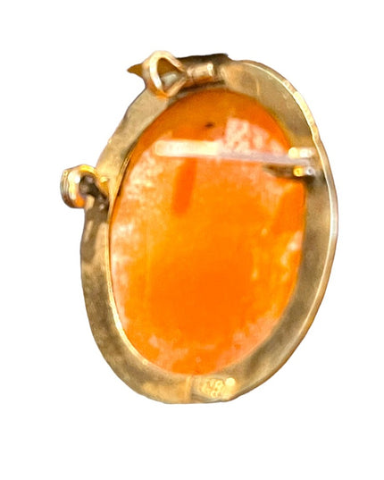 Vintage 14k Gold shell Cameo necklace Pendant Lady brooch