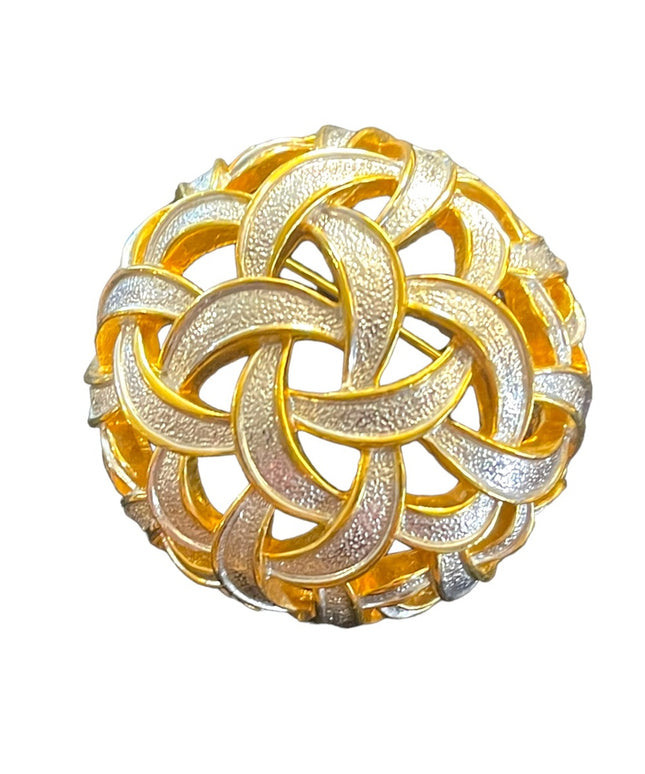 Vintage 1980s Silver & gold large domed Infinity abstract brooch D orlan