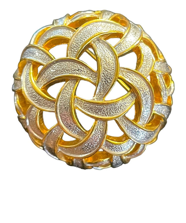 Vintage 1980s Silver & gold large domed Infinity abstract brooch D orlan