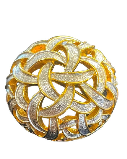 Vintage 1980s Silver & gold large domed Infinity abstract brooch D orlan