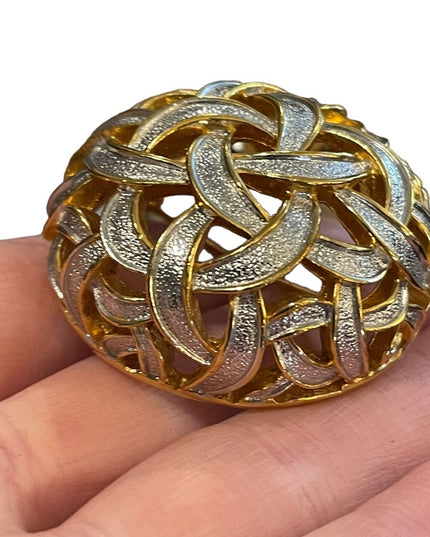 Vintage 1980s Silver & gold large domed Infinity abstract brooch D orlan