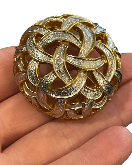 Vintage 1980s Silver & gold large domed Infinity abstract brooch D orlan