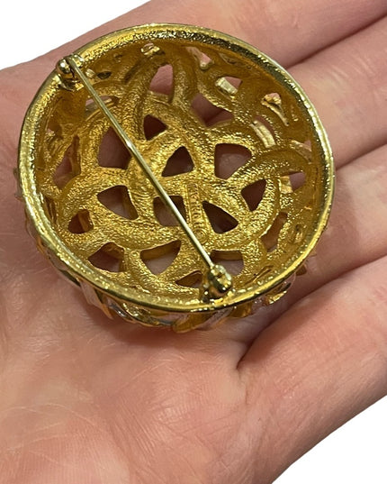 Vintage 1980s Silver & gold large domed Infinity abstract brooch D orlan