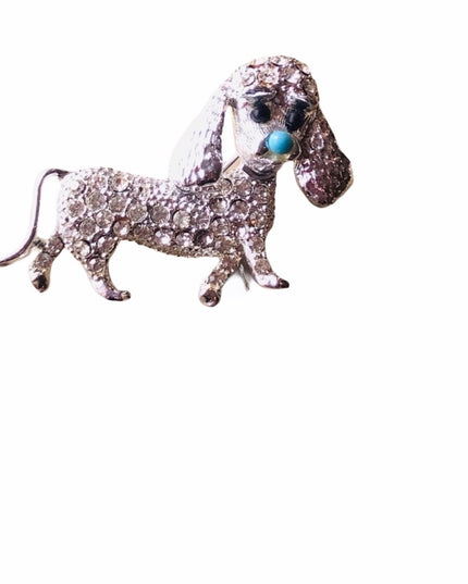 Vintage silver finish crystal rhinestone dog brooch poodle