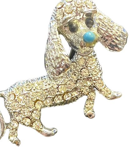 Vintage silver finish crystal rhinestone dog brooch poodle
