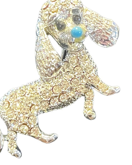 Vintage silver finish crystal rhinestone dog brooch poodle