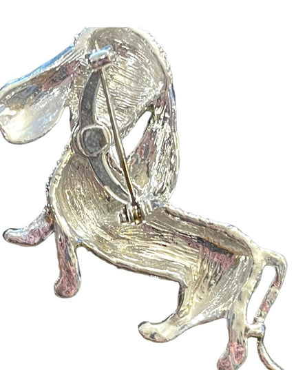 Vintage silver finish crystal rhinestone dog brooch poodle