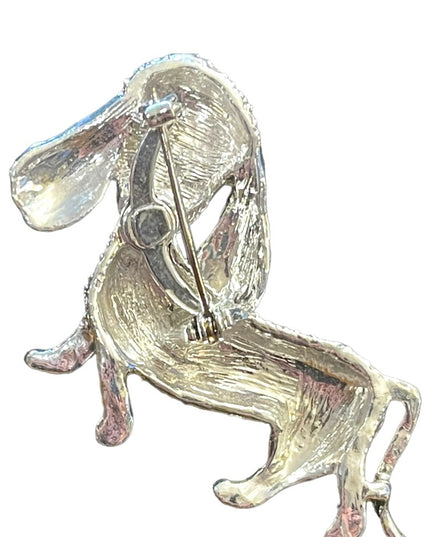 Vintage silver finish crystal rhinestone dog brooch poodle