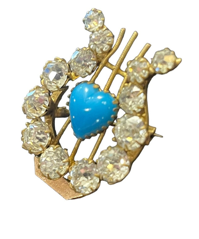 Antique Victorian Harp rhinestone brooch Irish Celtic