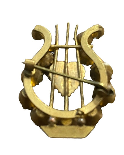 Antique Victorian Harp rhinestone brooch Irish Celtic