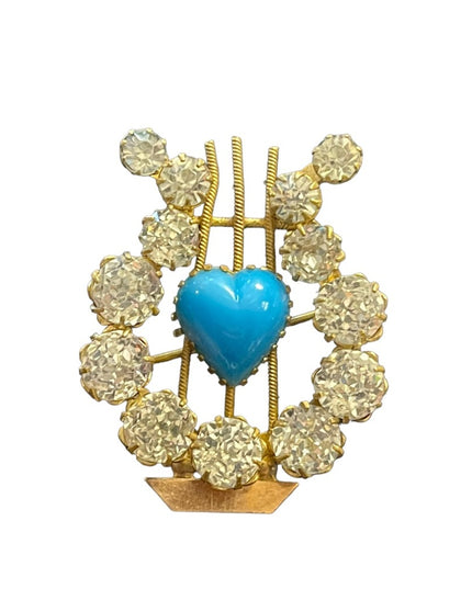 Antique Victorian Harp rhinestone brooch Irish Celtic