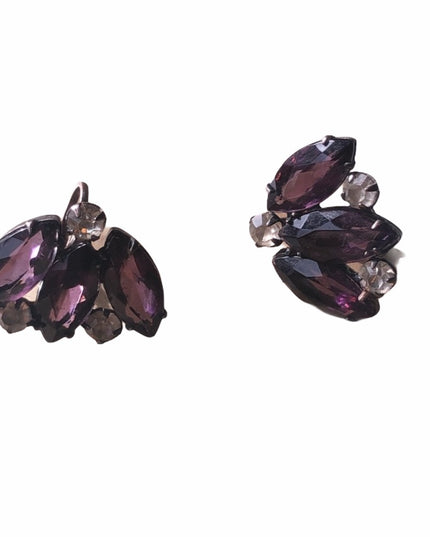 Vintage 1940s  sterling silver 925 purple paste glass crystal earrings