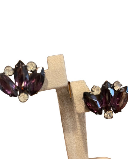 Vintage 1940s  sterling silver 925 purple paste glass crystal earrings