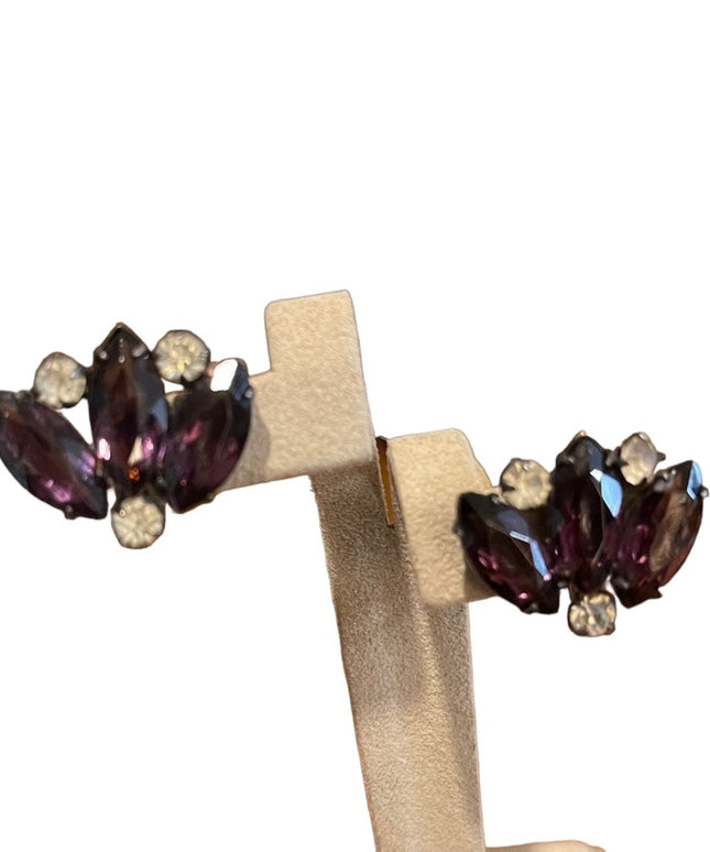 Vintage 1940s  sterling silver 925 purple paste glass crystal earrings
