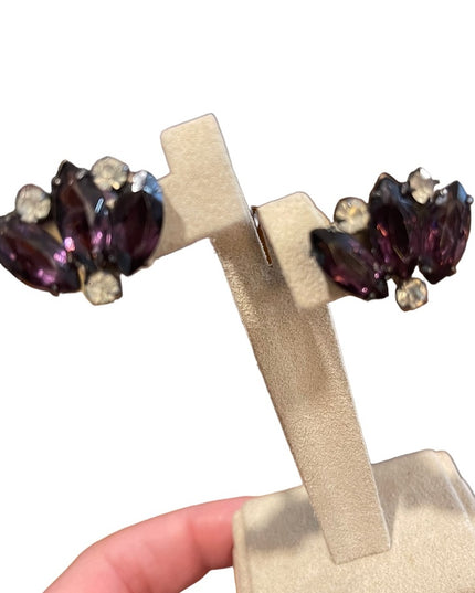 Vintage 1940s  sterling silver 925 purple paste glass crystal earrings