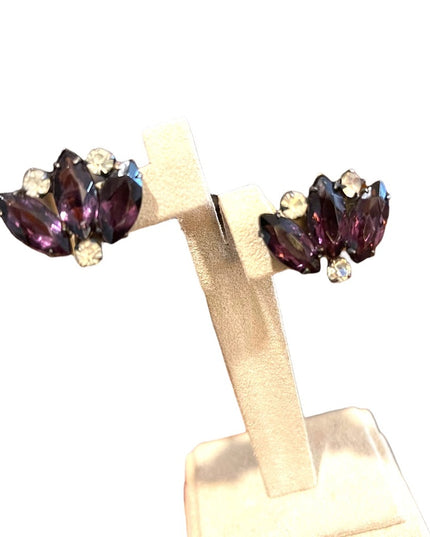 Vintage 1940s  sterling silver 925 purple paste glass crystal earrings