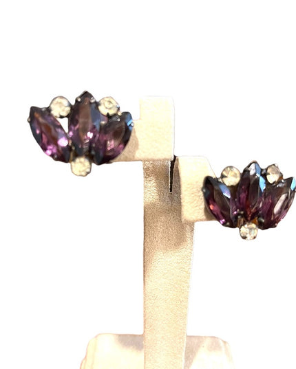 Vintage 1940s  sterling silver 925 purple paste glass crystal earrings