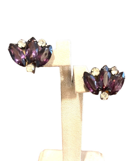 Vintage 1940s  sterling silver 925 purple paste glass crystal earrings