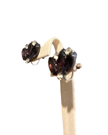 Vintage 1940s  sterling silver 925 purple paste glass crystal earrings