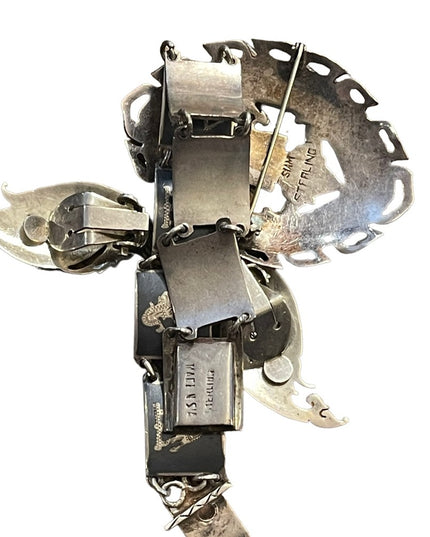 Vintage 1940s Sterling silver SIAM Goddess SET Brooch bracelet earrings enamel