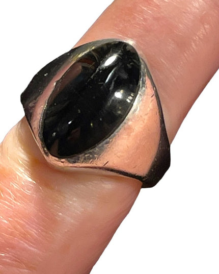 Vintage Taxco Mexico TC-207 Sterling silver 925 Black Onyx lg heavy ring